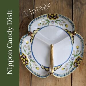 VTG Nippon Candy Dish Hand-Painted Floral Japan 1920-1950 Divided Gold Edge